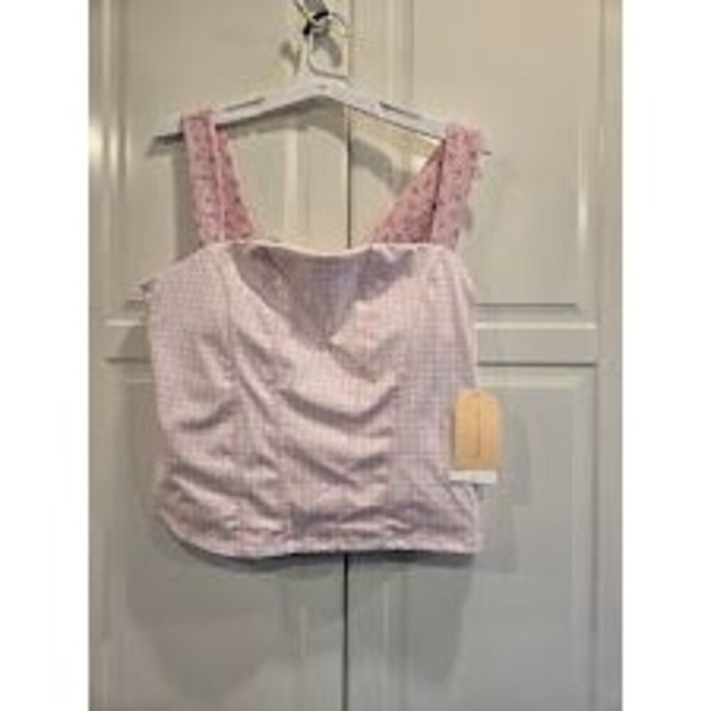 Blogilates Women's Tiny Bows Corset Tank Top - Pink Gingham  Womens 1X NEW
